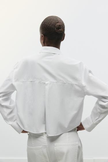 CHEMISE COURTE EN POPELINE - Blanc de Zara - Image 3