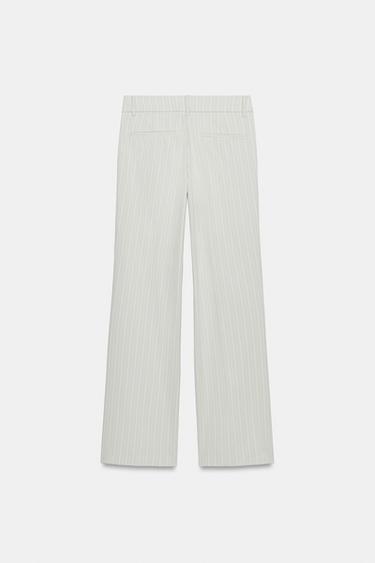 PANTALON DROIT TAILLE BASSE À RAYURES - Blanc / Gris de Zara - Image 4