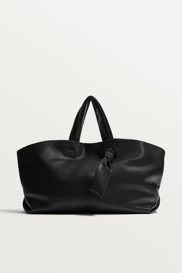 Zara LEATHER SHOPPER - Black