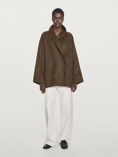 Zara Wool blend double-breasted coat with tuxedo collar - Gray green