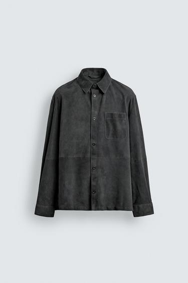 Zara 標準版麂皮襯衫式外套 - 藍灰色