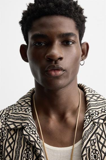 RELAXED FIT PERFORATED JACQUARD SHIRT - Ecru / Black by Zara - Image 6
