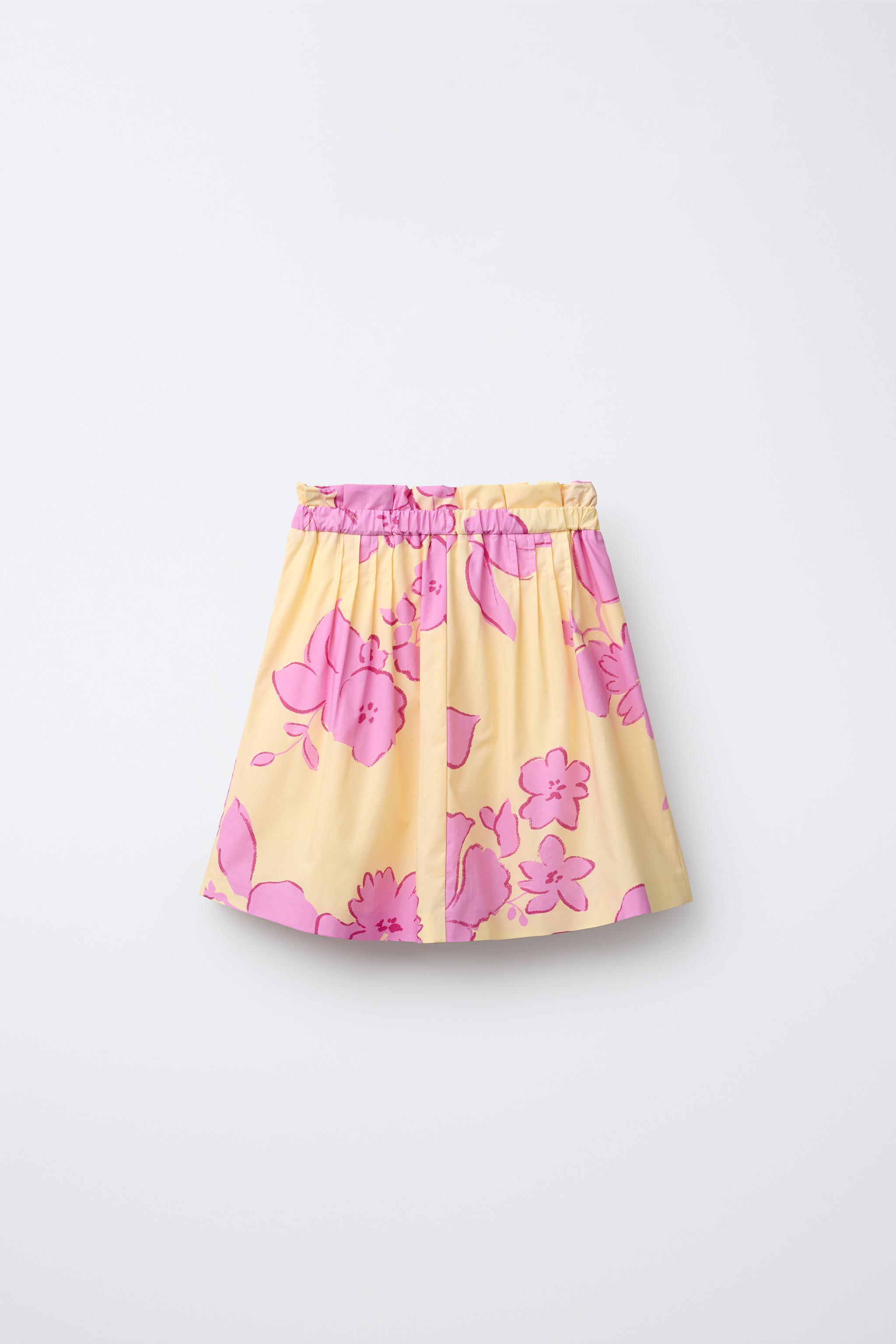 FLORAL MIDI SKIRT — Pastel yellow