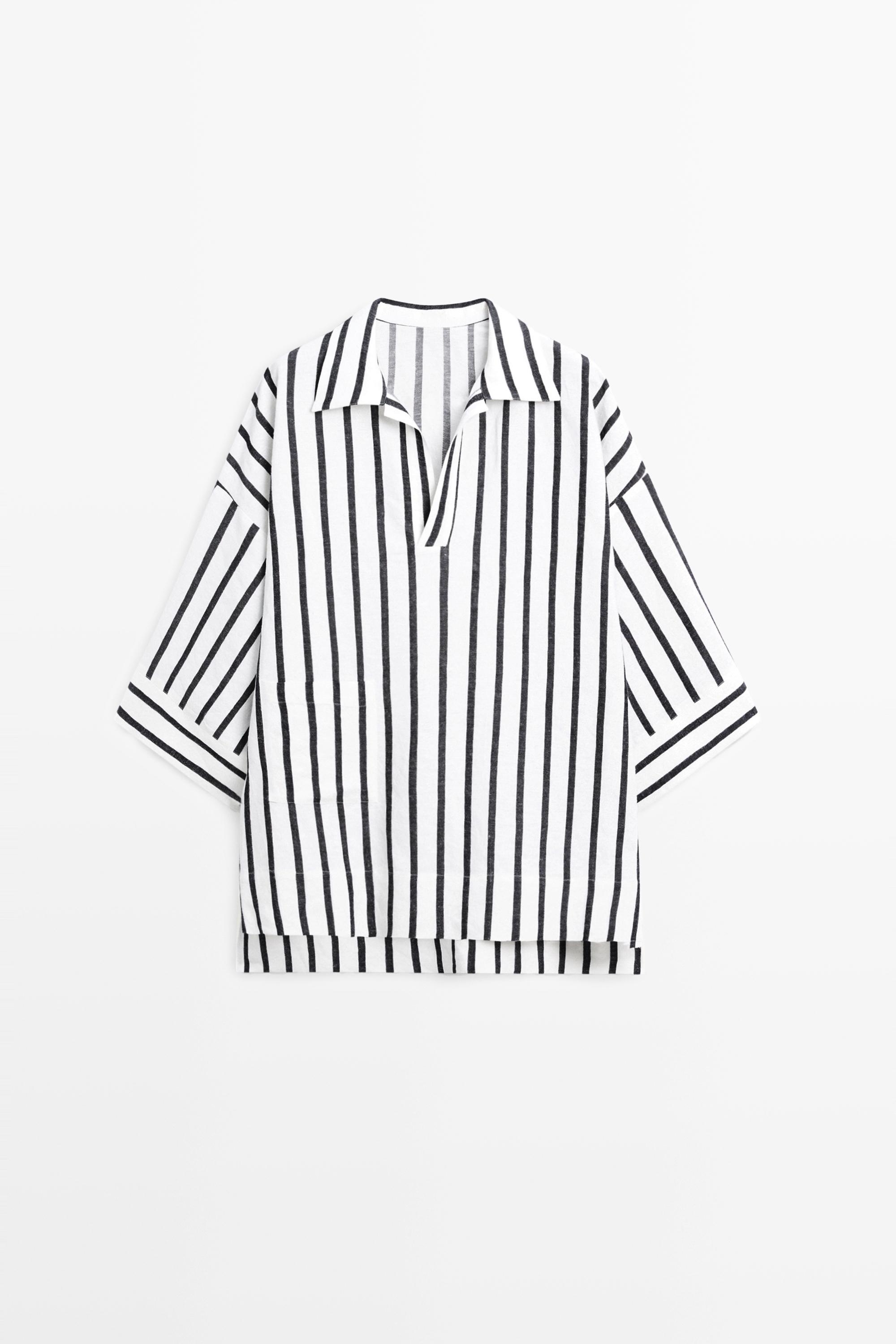 Striped oversize linen blend shirt