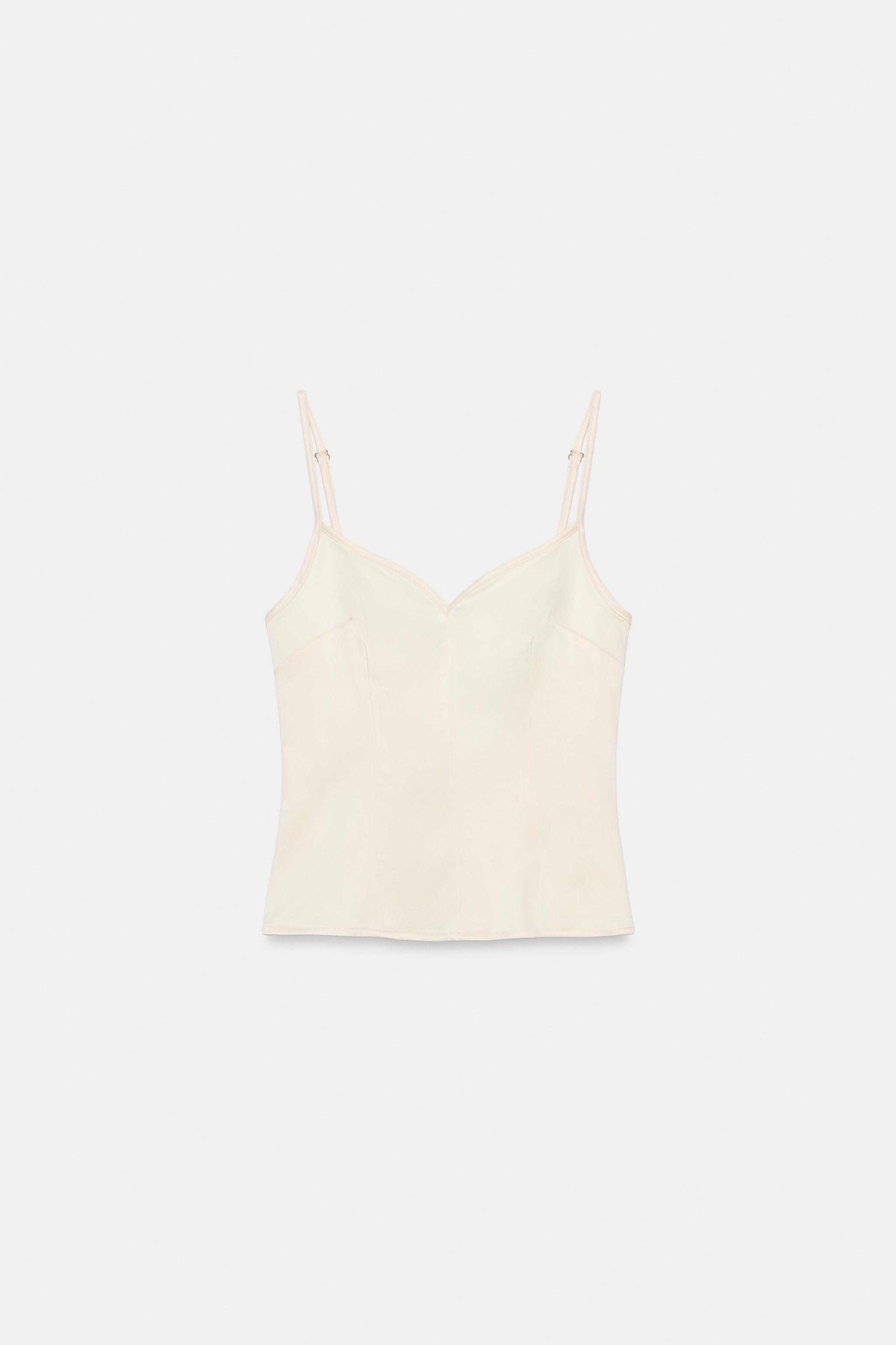 STRETCH SATIN EFFECT TOP — Ecru