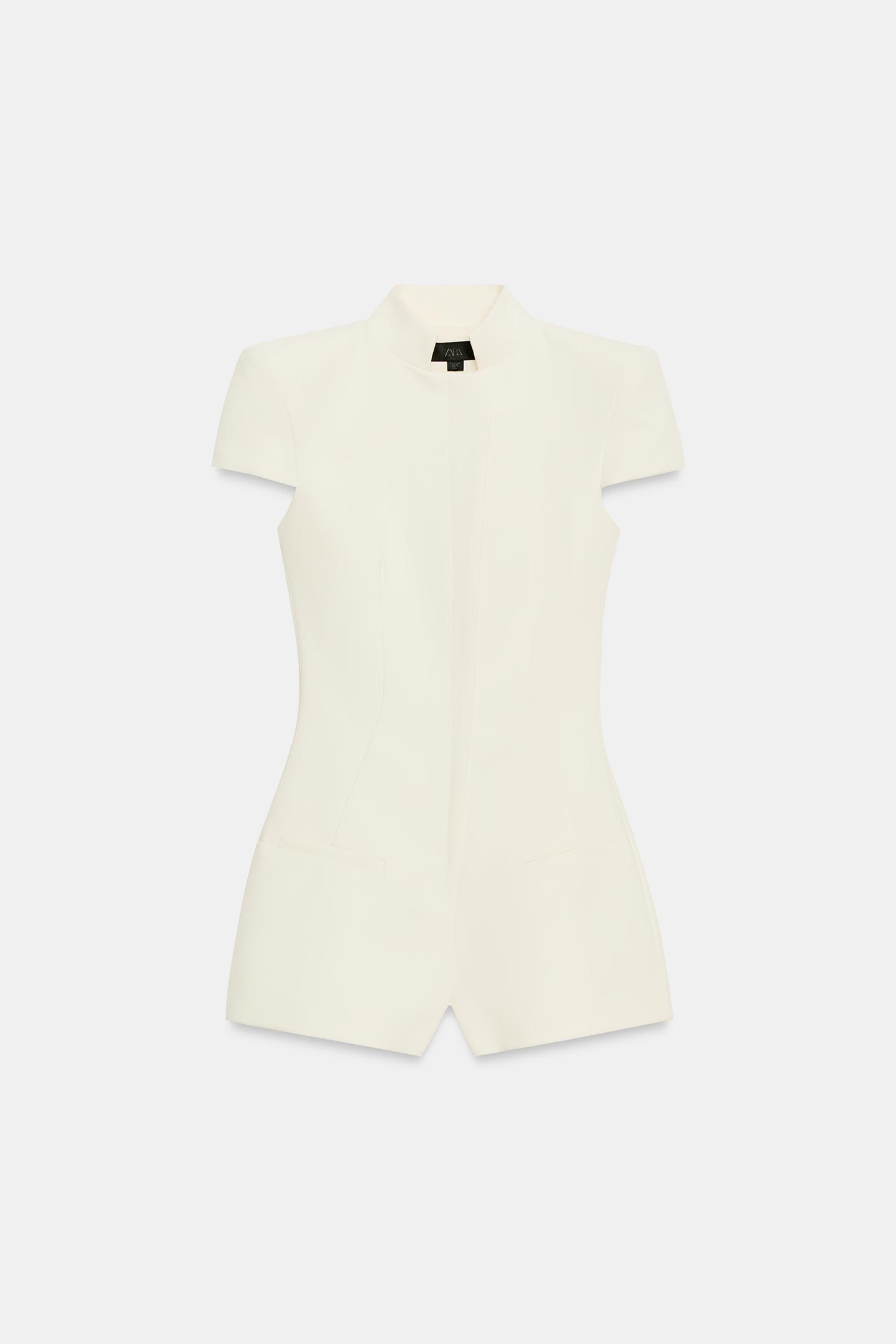 Женский комбинезон Zara Shoulder Pad Romper, цвет: Устричный белый — фото 5
