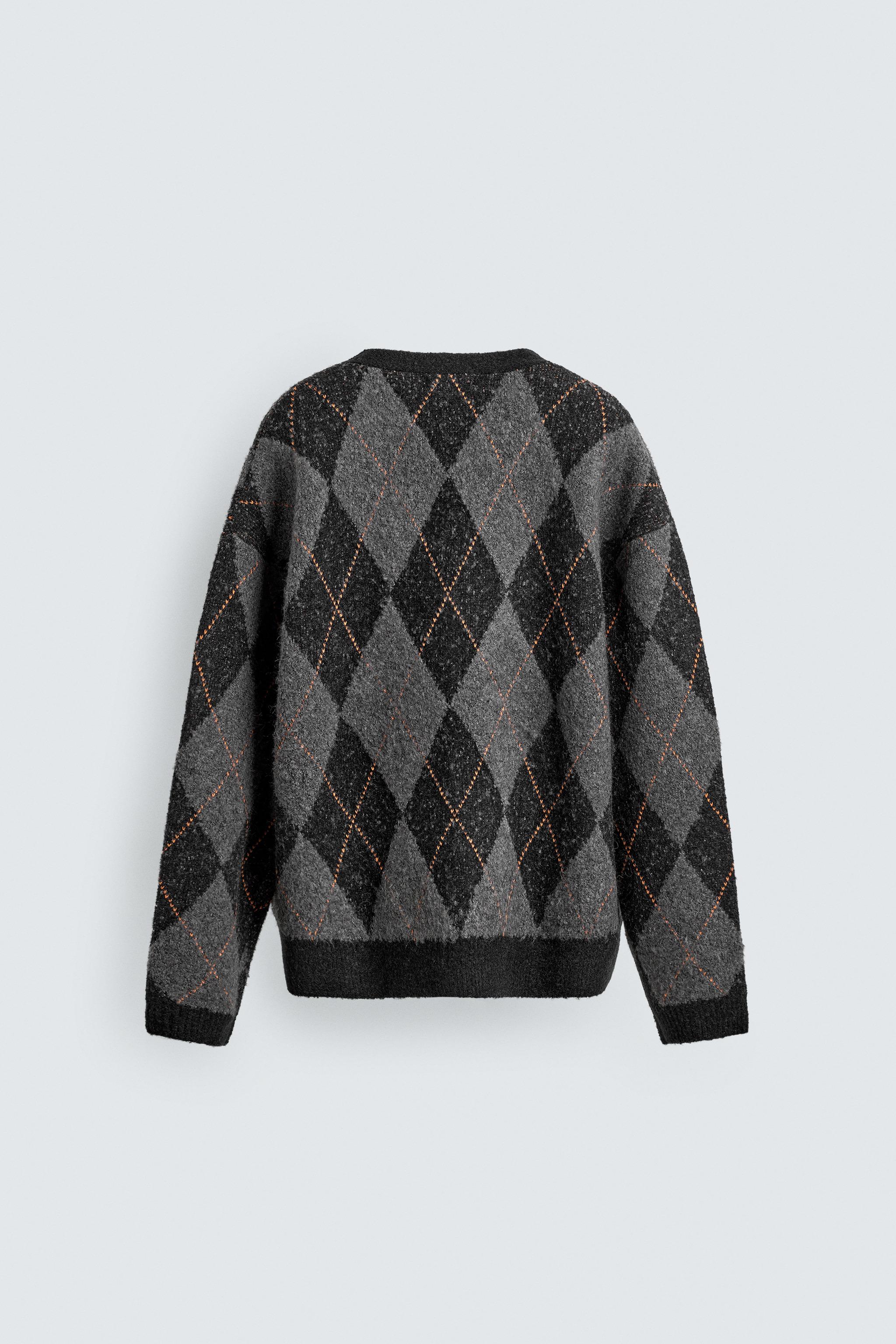 ジャカードダイヤ柄カーディガン - ブラック | ZARA Japan / 日本