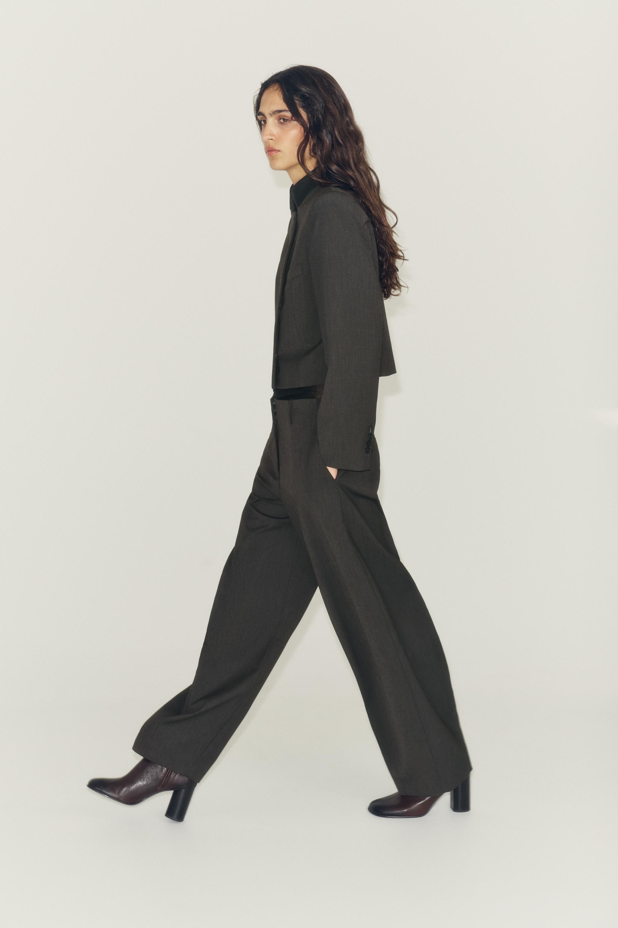 Zara ZW COLLECTION CONTRAST COLLAR CROPPED BLAZER — фото 6
