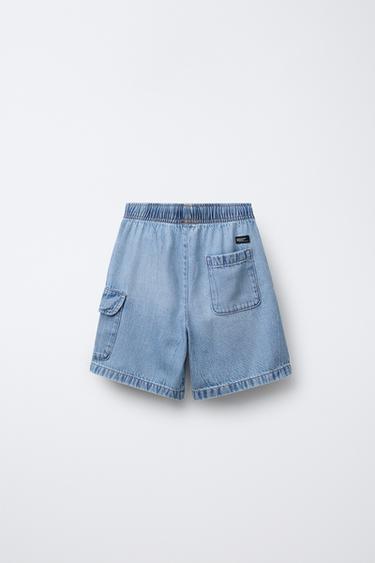 BERMUDA EN DENIM CARGO AMPLE - Bleu clair de Zara - Image 1