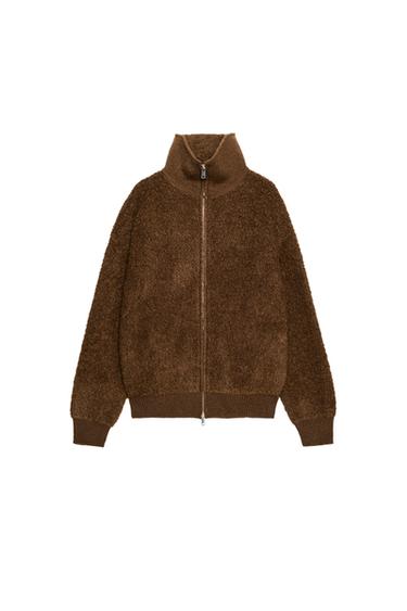 100% BOUCLÉ WOOL BOMBER JACKET - Chocolate by Zara