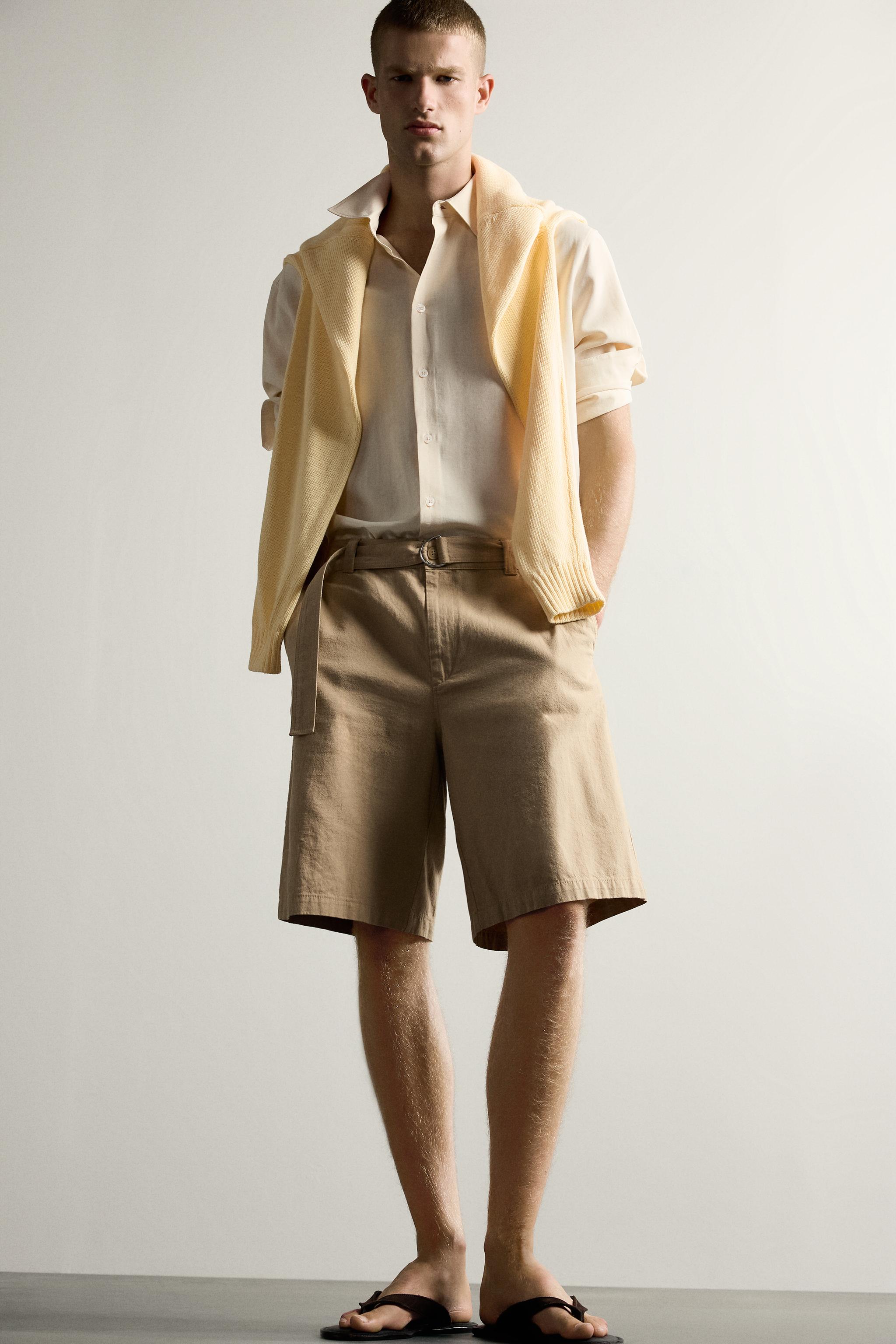 Мужские шорты Zara BELTED RELAXED FIT SHORTS — фото 6