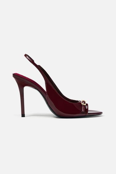 SANDALES À TALONS EFFET VERNI - Bordeaux de Zara