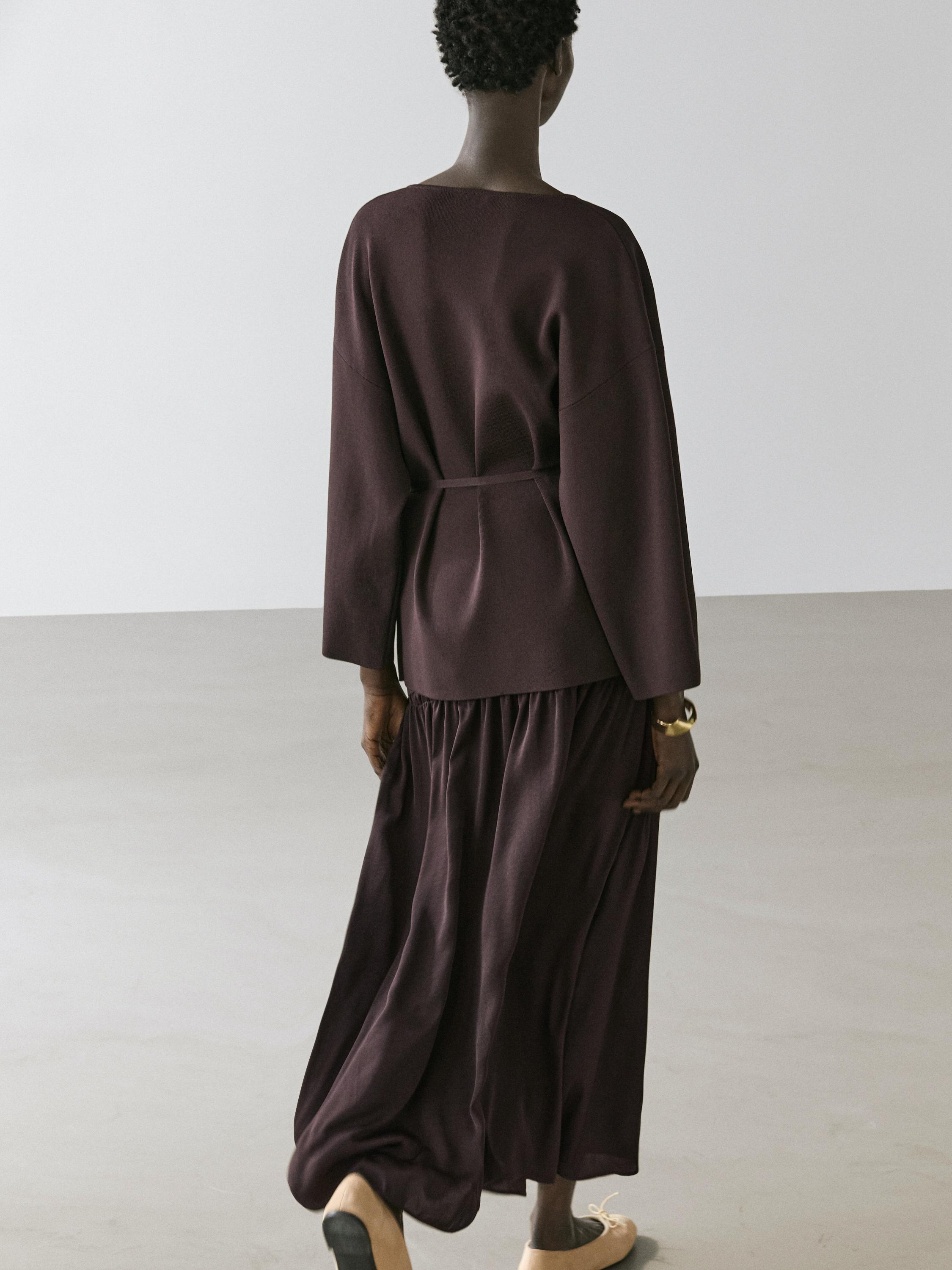 Flowing knit kimono with belt detail