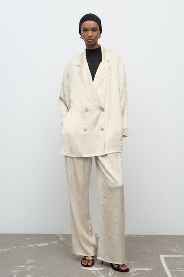 BLAZER MENYILANG EFEK KERUT - Beige dari Zara - Gambar 0
