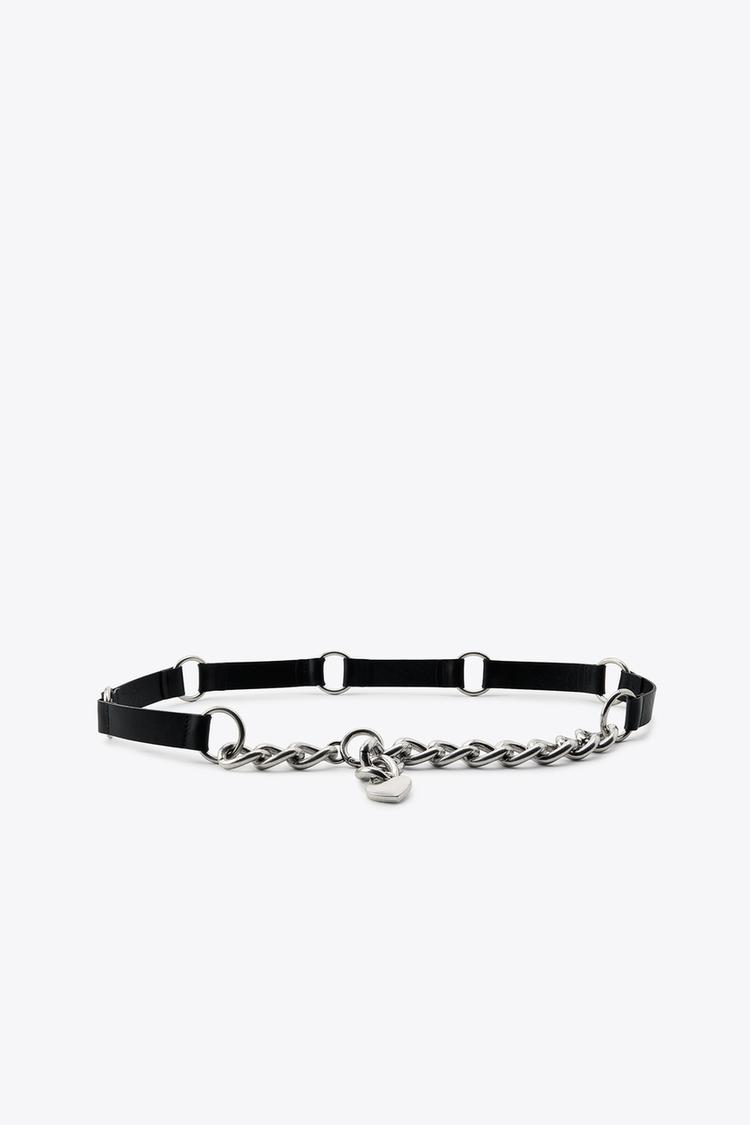 LEATHER CONTRAST CHAIN BELT Black ZARA Thailand