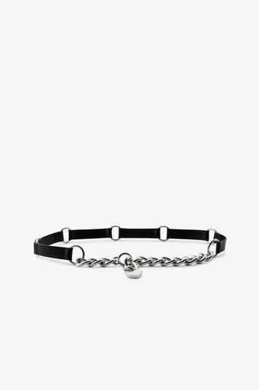 LEATHER CONTRAST CHAIN BELT - Black by Zara