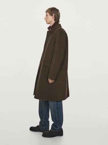 Abrigo largo tejido doble mezcla lana - Verde de Zara