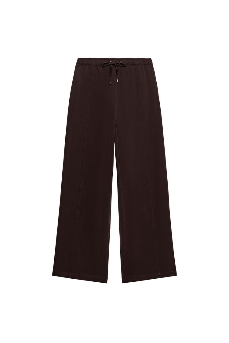 ELASTICATED WAISTBAND WIDE-LEG TROUSERS