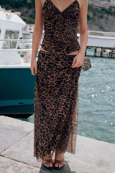 Zara ANIMAL PRINT TULLE SKIRT - Leopard / taupe brown