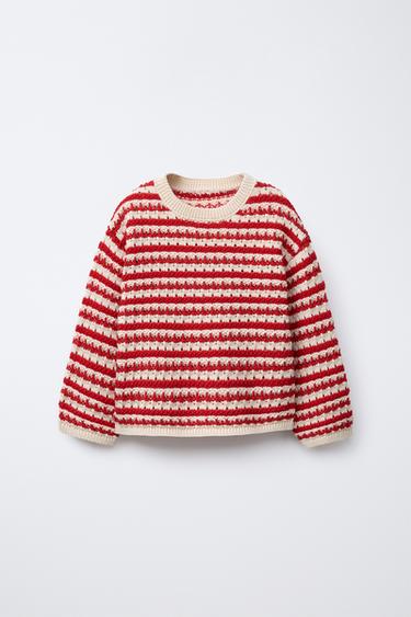 STRIPED CHUNKY KNIT SWEATER - Red by Zara