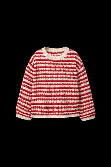 GROBSTRICKPULLOVER MIT STREIFEN - Rot von Zara