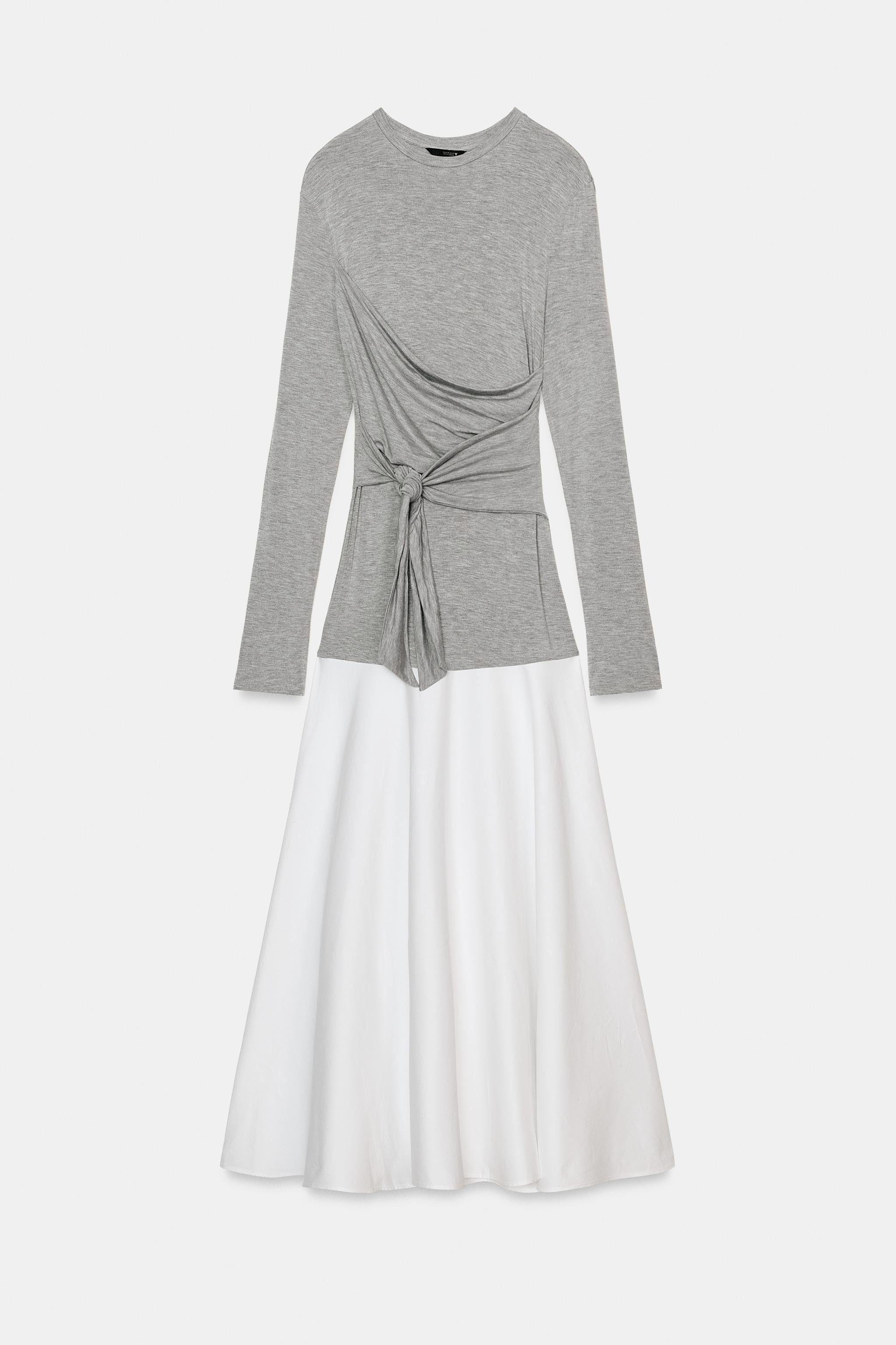 COMBINATION TIE-DETAIL MIDI DRESS