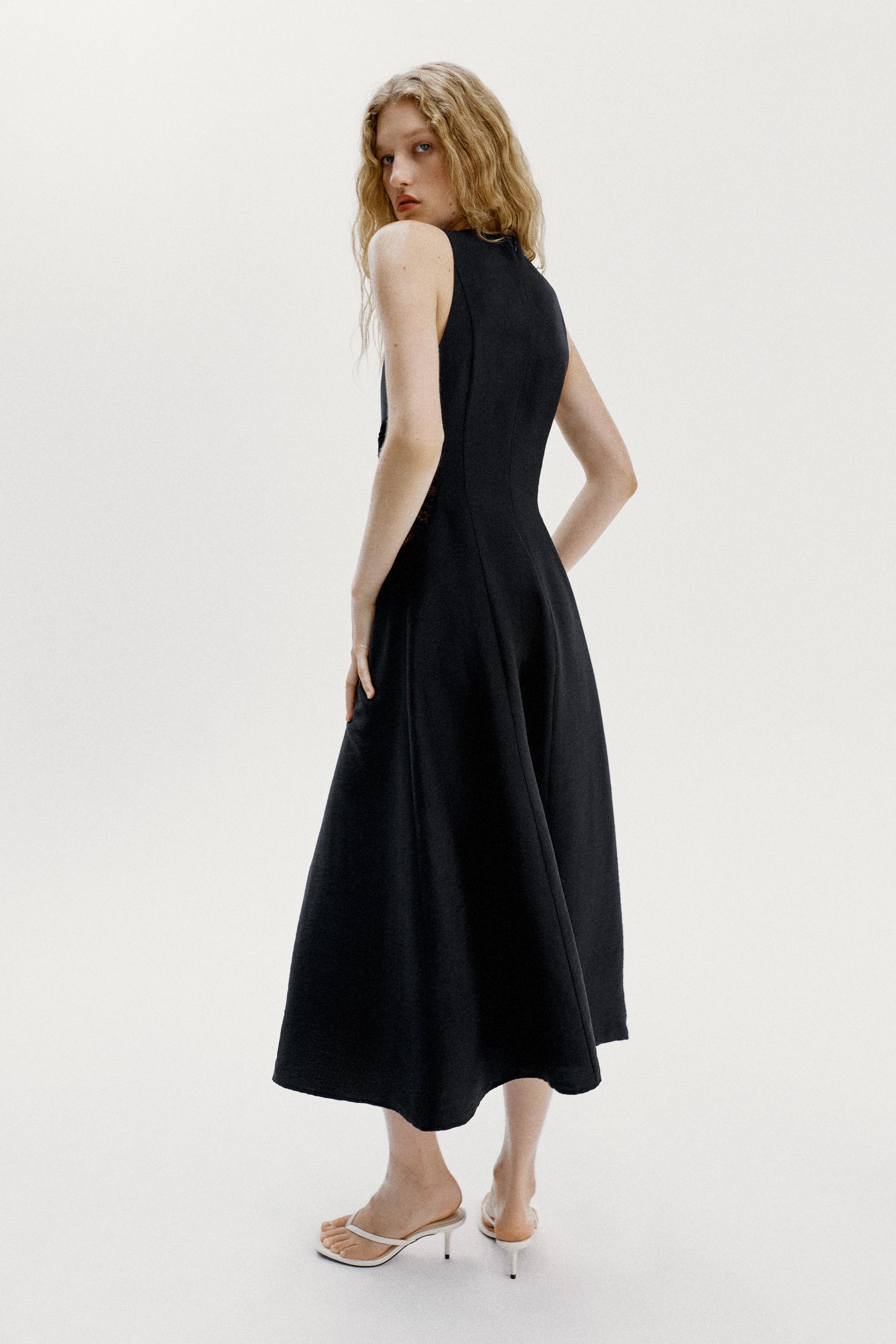 Zara KONTRAST BEL DETAYLI MİDİ ELBİSE görsel 6