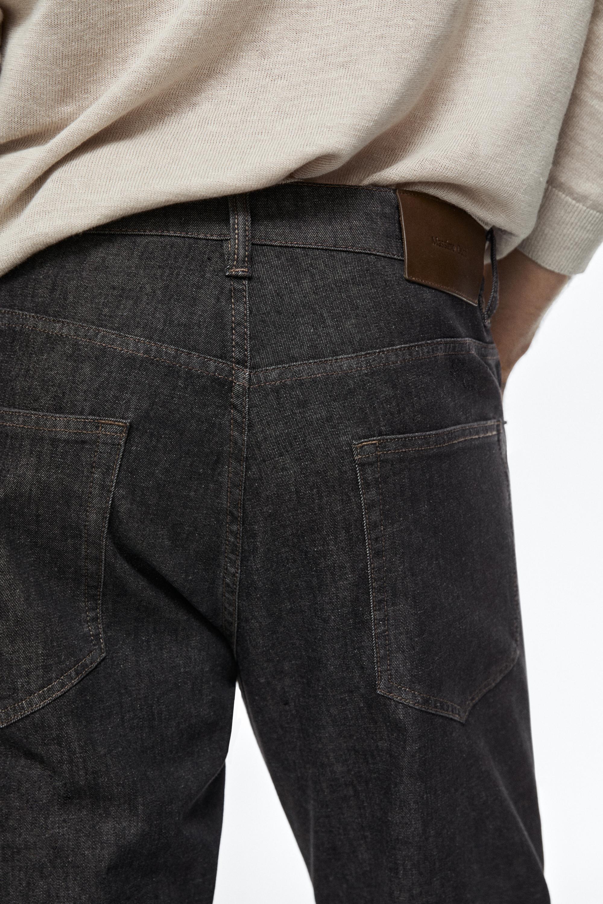 Lightweight tapered fit denim-effect trousers