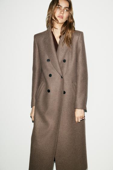 ABRIGO CON LANA ZW COLLECTION - Visón oscuro de Zara