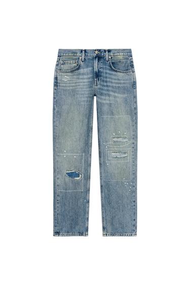 ZW COLLECTION MID-WAIST RIPPED STRAIGHT-LEG JEANS - Blue by Zara
