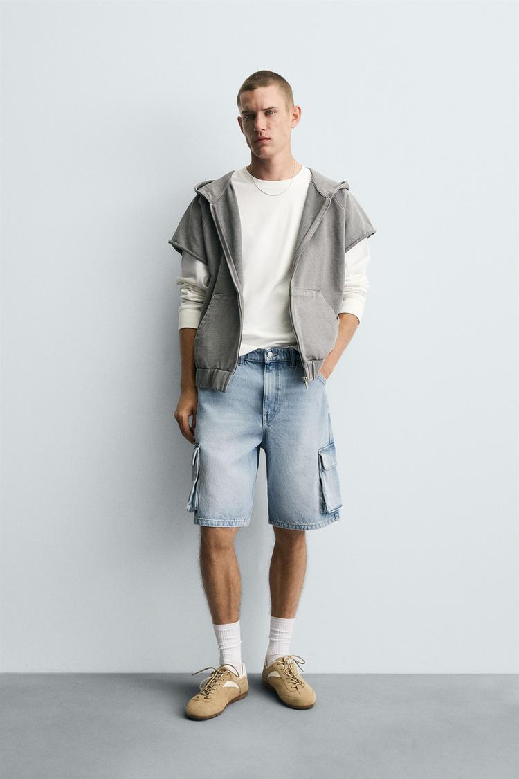 CARGO DENIM SHORTS Light blue ZARA United States