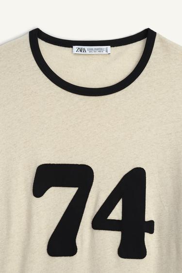 LIMITED EDITION NUMBER PANEL T-SHIRT - Ecru / Black by Zara - Image 4