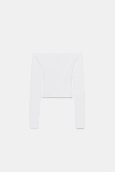 Zara FITTED CUT OUT KNIT TOP - White