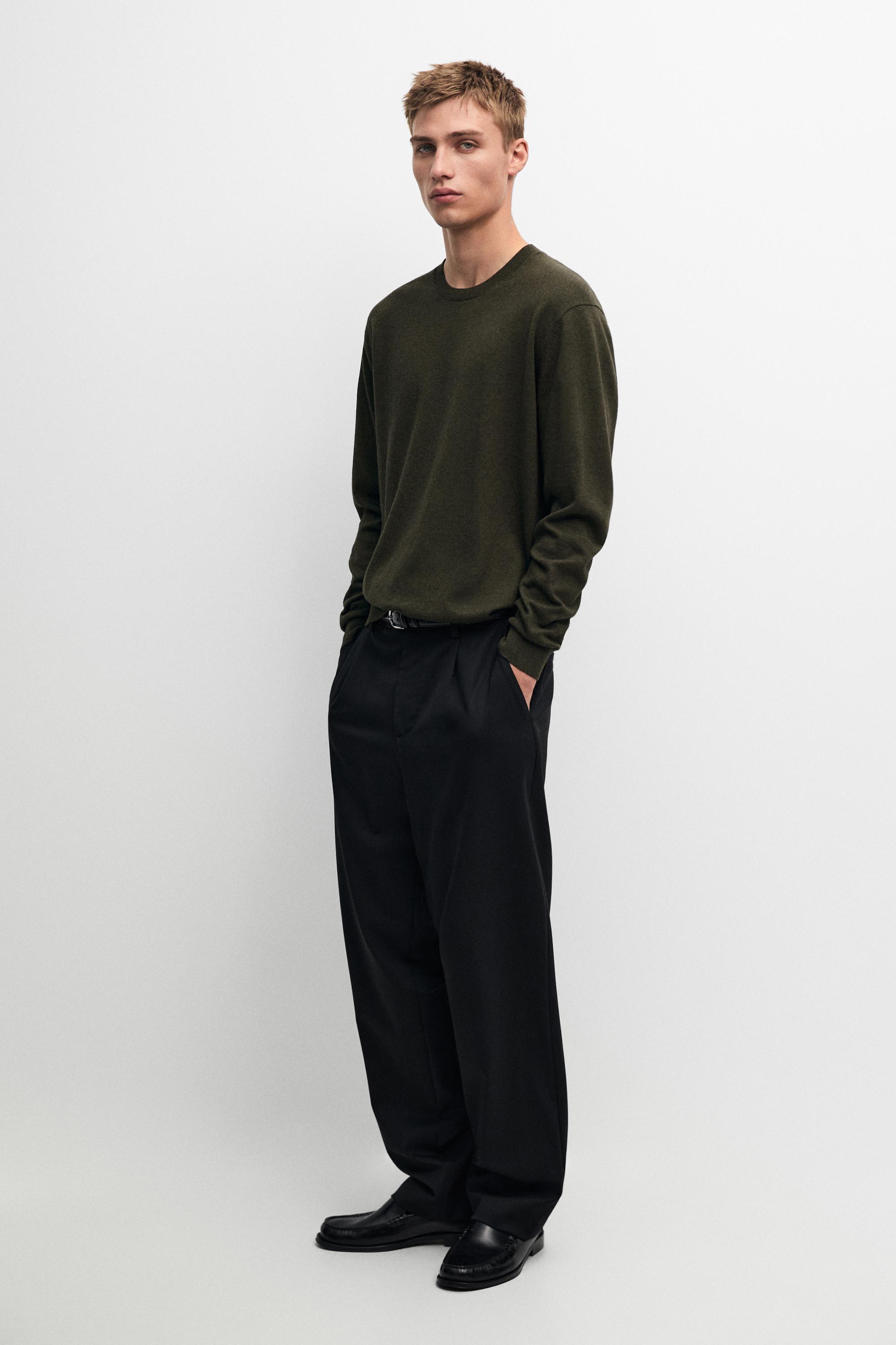Cotton blend knit sweater — BOTTLE GREEN