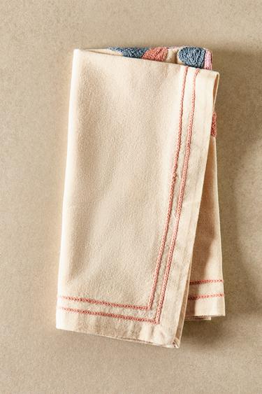 LOT SERVIETTES DE TABLE COTON BRODERIES (LOT DE 2) - Roses de Zara - Image 5