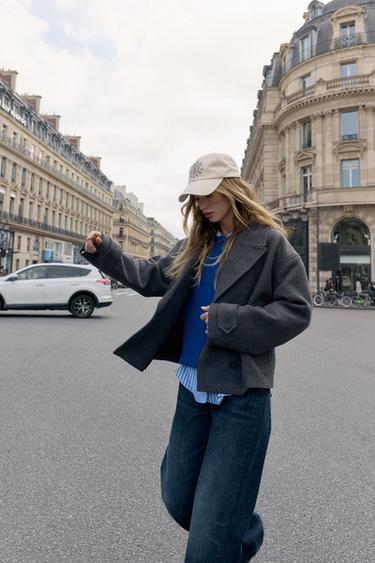 SOFT DOUBLE-BREASTED SHORT COAT - Grey by Zara - Image 1