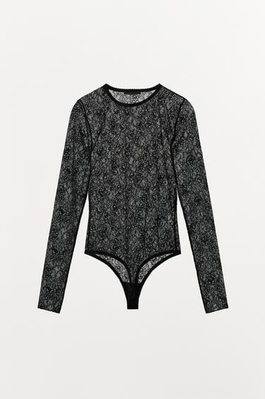Zara LACE BODYSUIT - Black