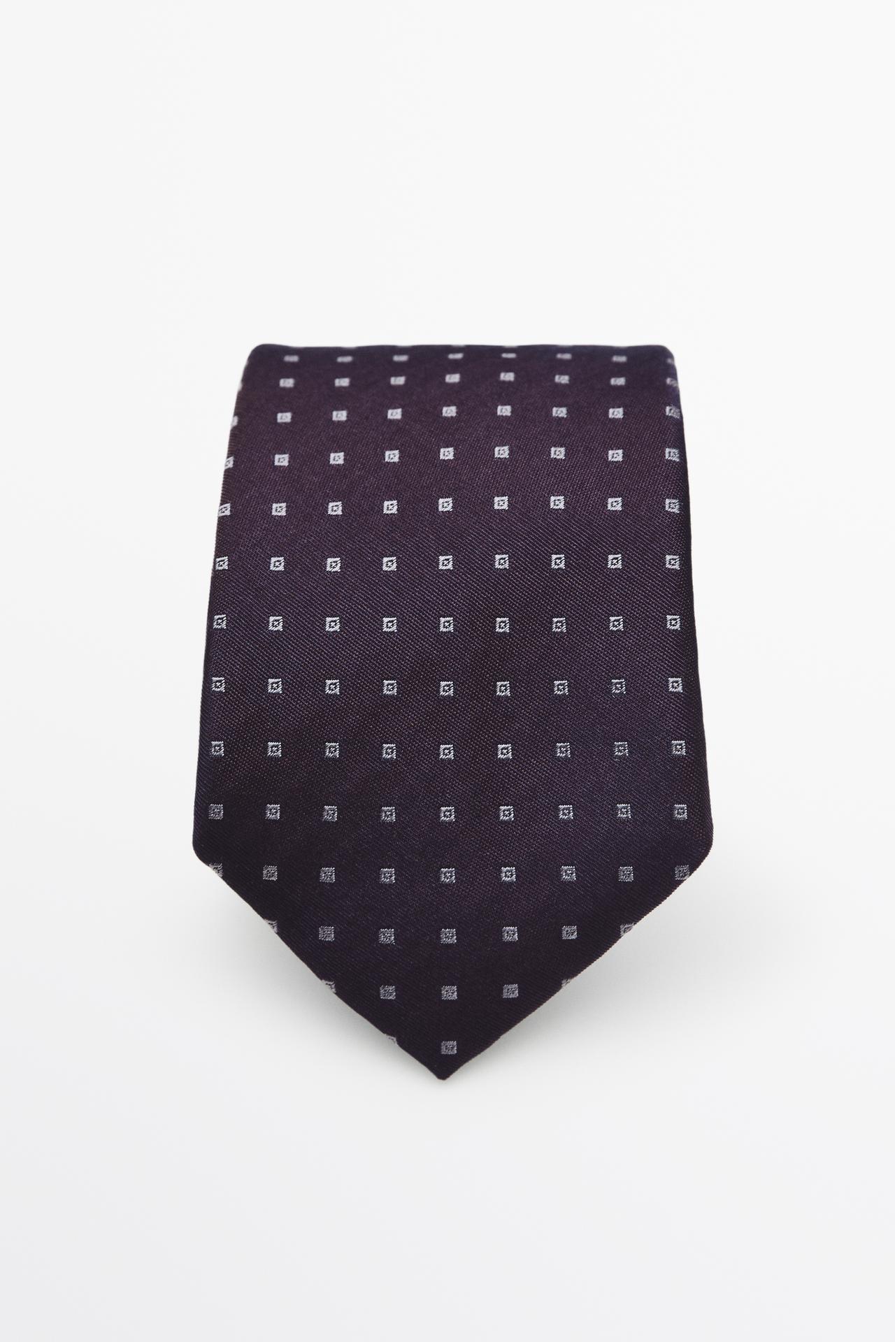 100% silk geometric print tie — white