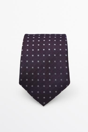 100% silk geometric print tie — white 1