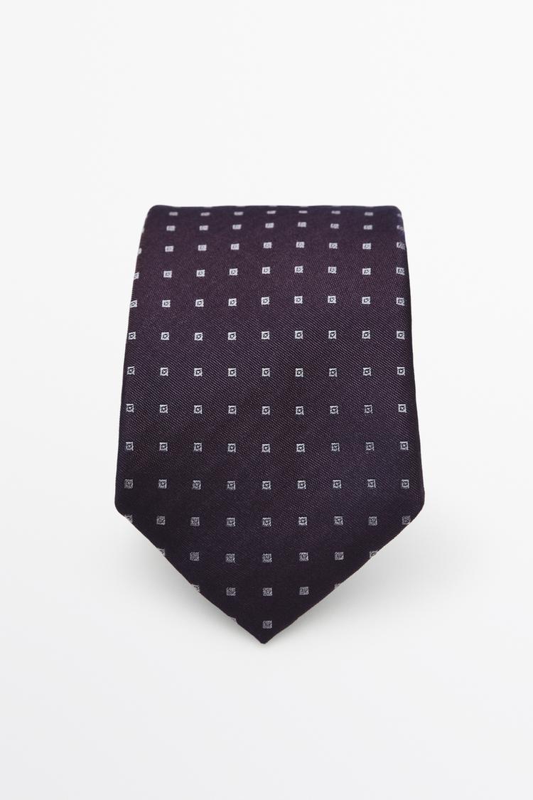 100% silk geometric print tie — white