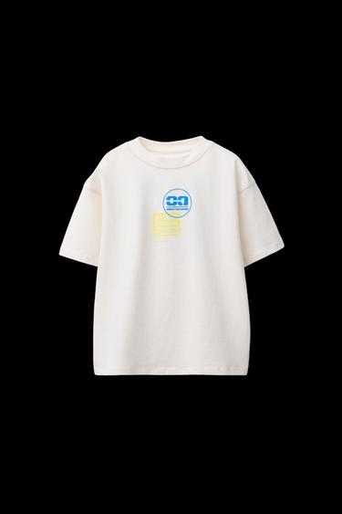 Zara RAISED GRAPHIC T-SHIRT - Ecru - Image 0