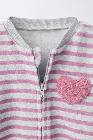 Striped Velour Embroidered Sleepsuit - Grey marl by Zara