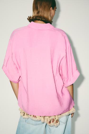 Zara FLOWY SHORT SLEEVE SHIRT - Pastel pink