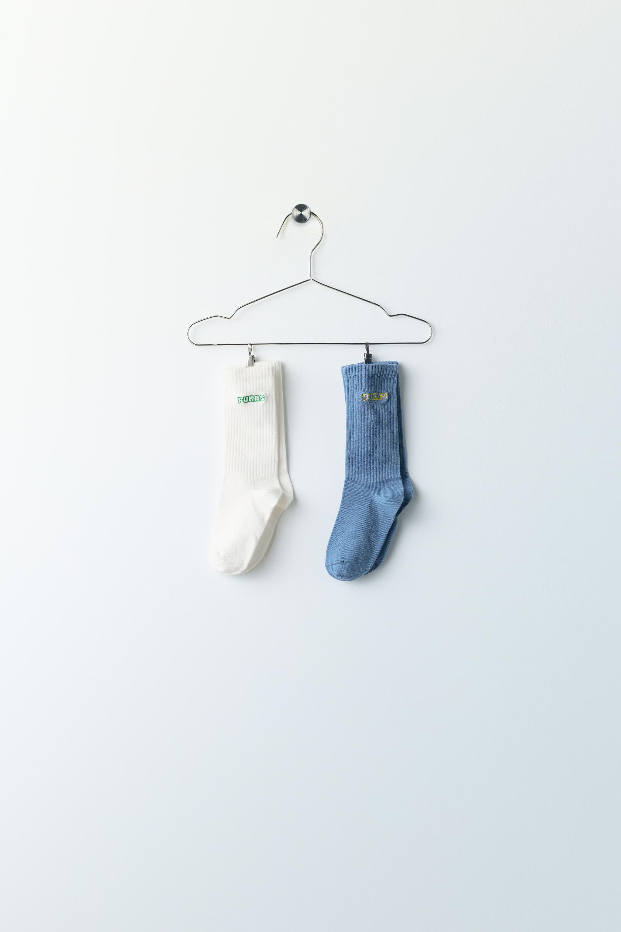 PUKAS SURF MID-LENGTH SOCKS TWO-PACK — Blue / White
