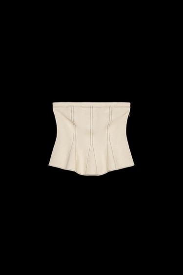 Zara LINEN TOP WITH CONTRAST STITCHING - Light beige - Image 0