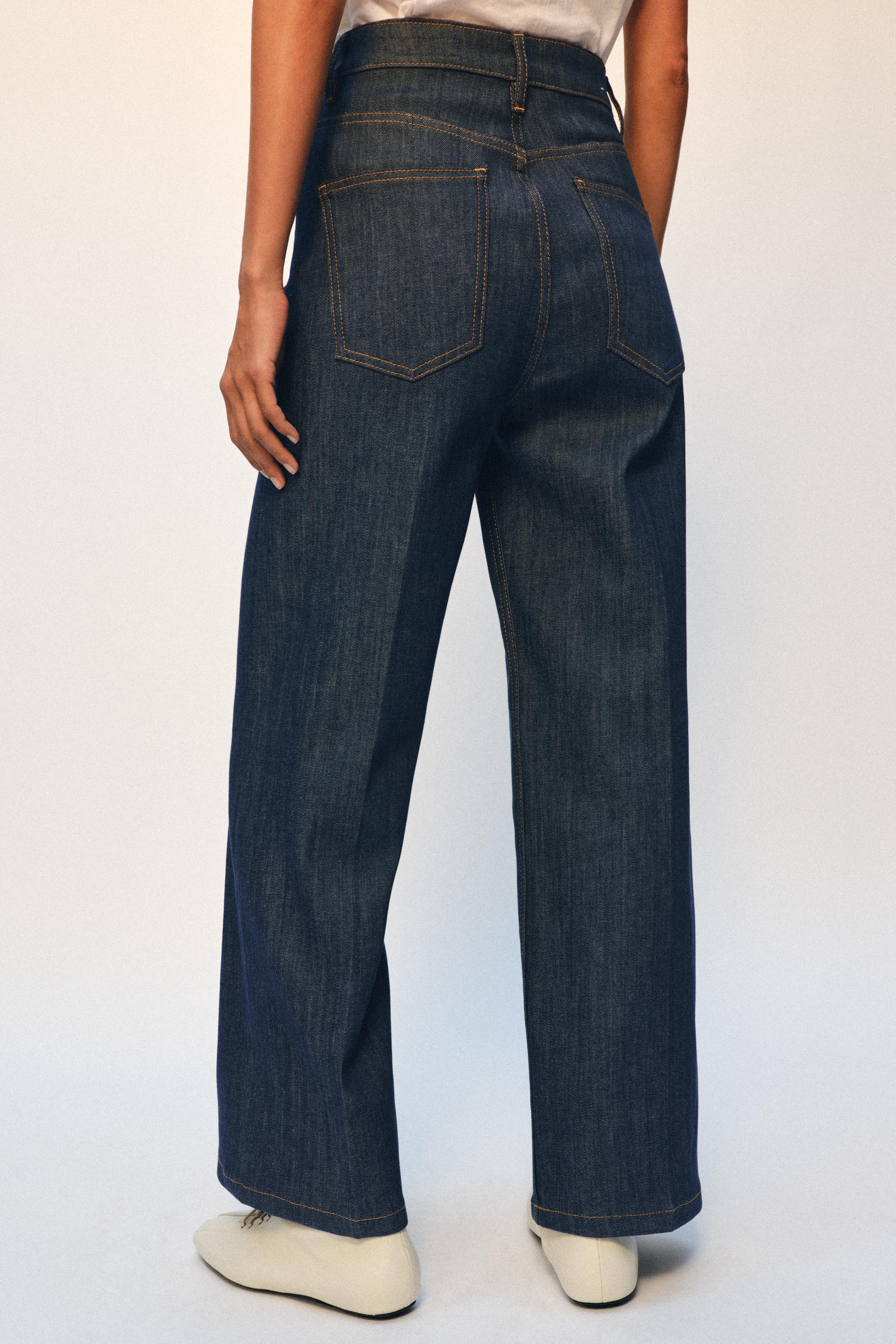ZW COLLECTION ハイウエストワイドレッグデニムパンツ - オフホワイト