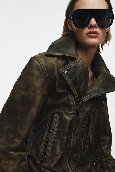 BLOUSON DE MOTARD 100% CUIR ZW COLLECTION LIMITED EDITION - Marron de Zara - Image 1