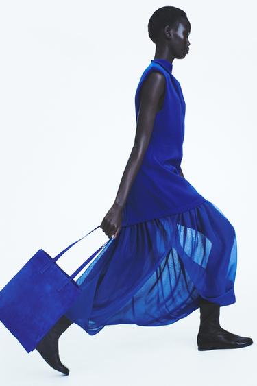 Zara SUEDE SHOPPER BAG - Blue