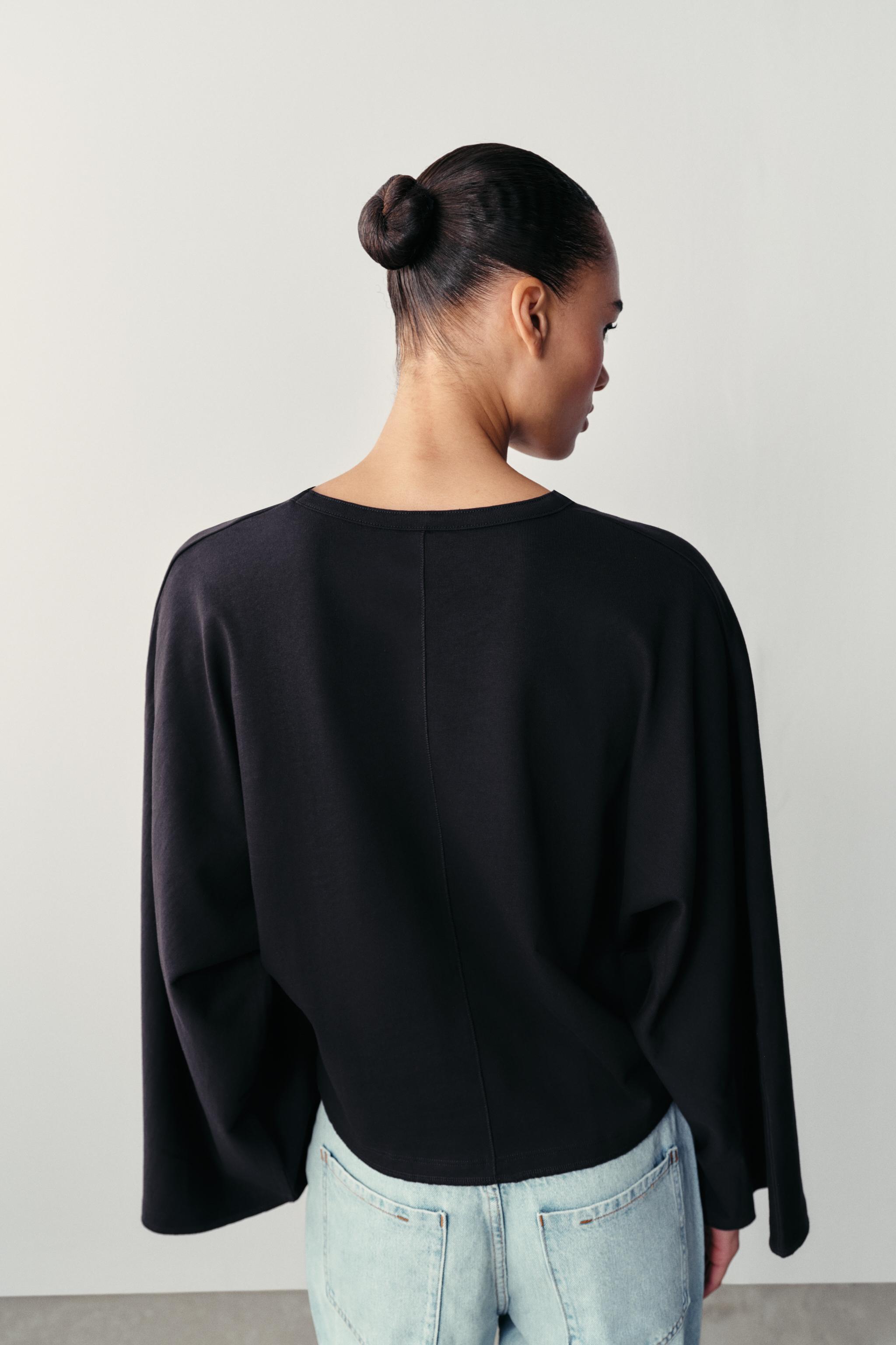 Zara PAMUKLU GENİŞ KOLLU T-SHIRT görsel 5