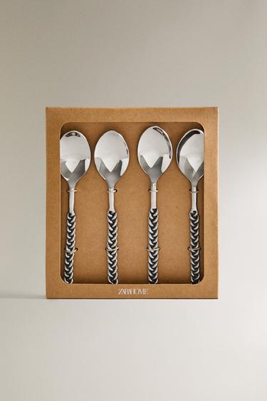 PACK OF DESSERT SPOONS WITH METAL BRAIDED HANDLES (PACK OF 4) - Steel by Zara - Image 3